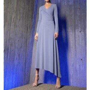 HALSTON Lyla Long Sleeve Asymmetric Hem Maxi Wrap Dress Lavender Purple Small